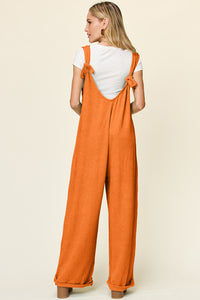 Double Take Full Size Texture Sleeveless Wide Leg Jumpsuit