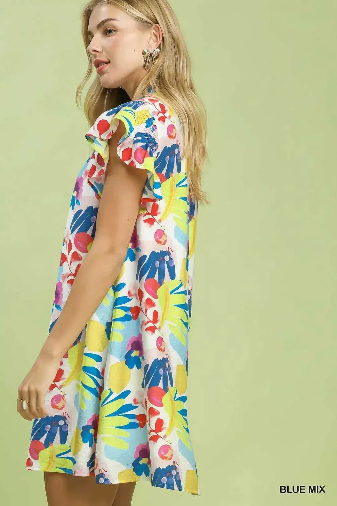 Umgee Ruffled Botanical Print Mini Dress 100100130871187 62 Affordable Fashion Under $100 Jerry's Apparel 