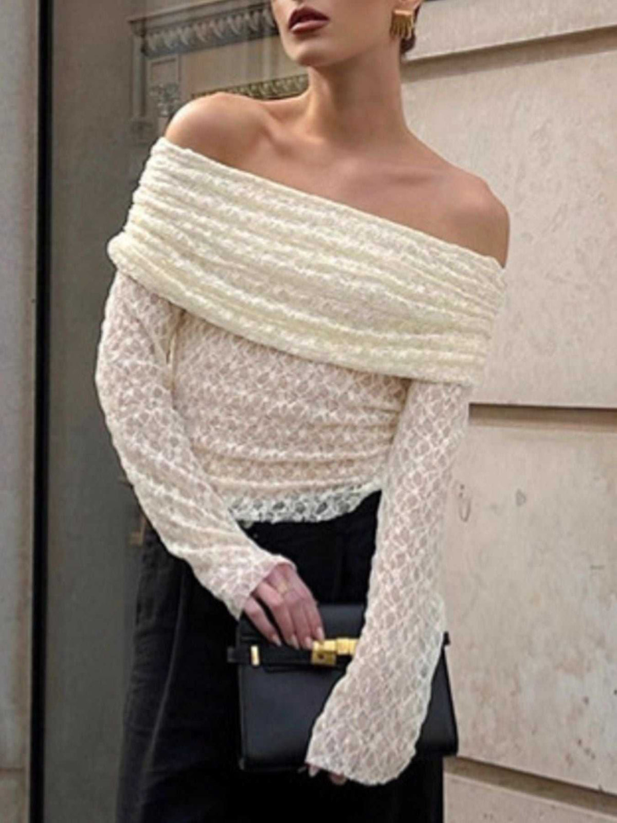 Off Shoulder Long Sleeve Lace Top 100100868487631 39 Affordable Fashion Under $100 Jerry's Apparel 
