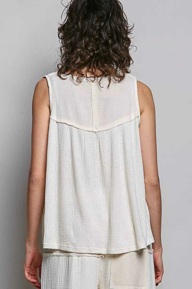 POL Lace Detail Floral Double Gauze Patch Sleeveless Top 100100847351879 57 Affordable Fashion Under $100 Jerry's Apparel 
