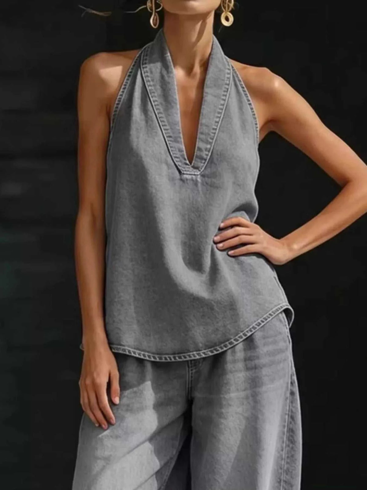 Full Size Halter Neck Top and Wide Leg Pants Plus Size 100100902768538 63 Affordable Fashion Under $100 Jerry's Apparel 