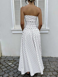 Polka Dot Ruched Strapless Maxi Dress 100100571591283 31 Gifts for Her Jerry's Apparel 