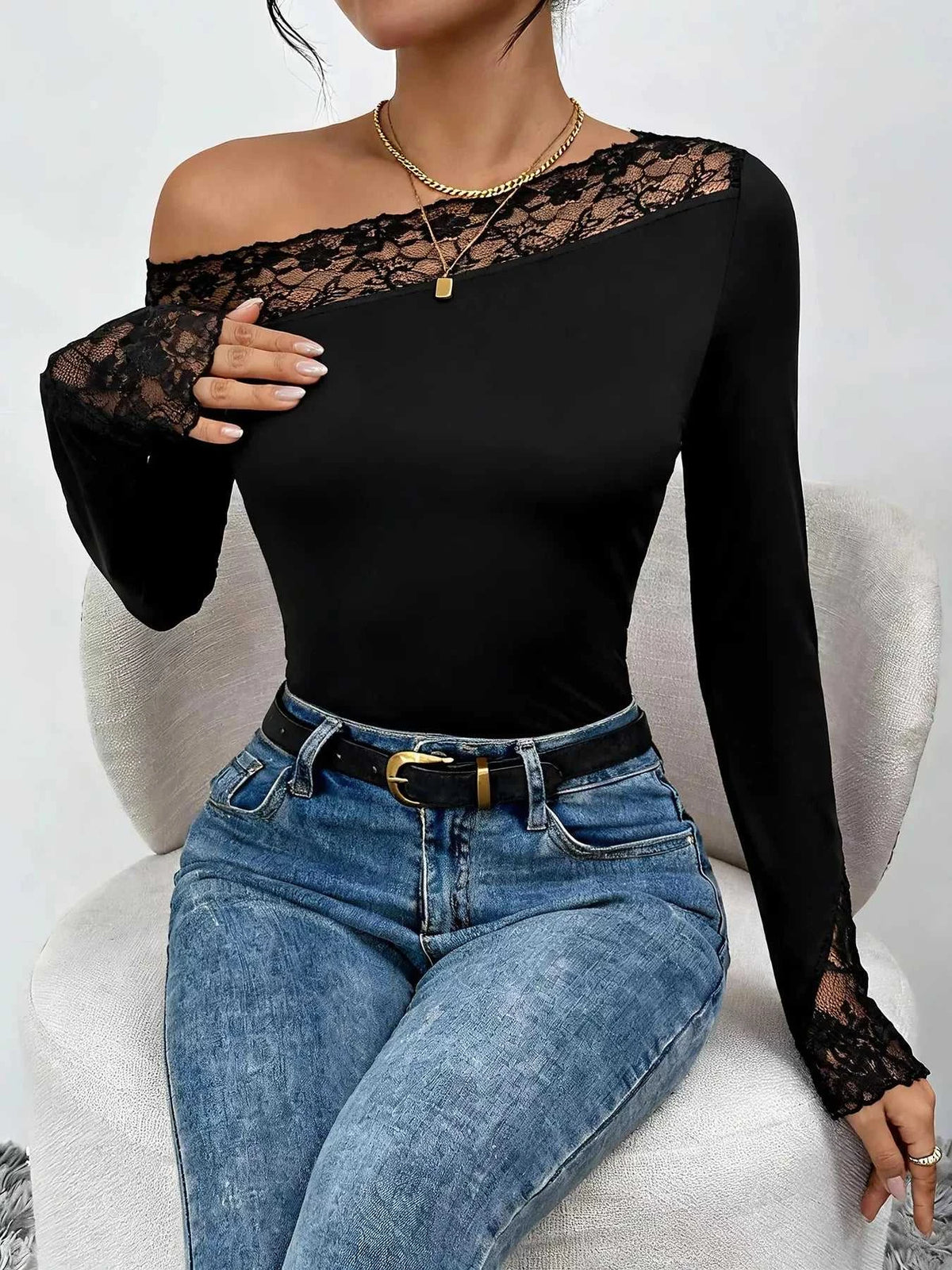 Lace Trim One Shoulder Bodysuit 100100275818598 31 Affordable Fashion Under $100 Jerry's Apparel 