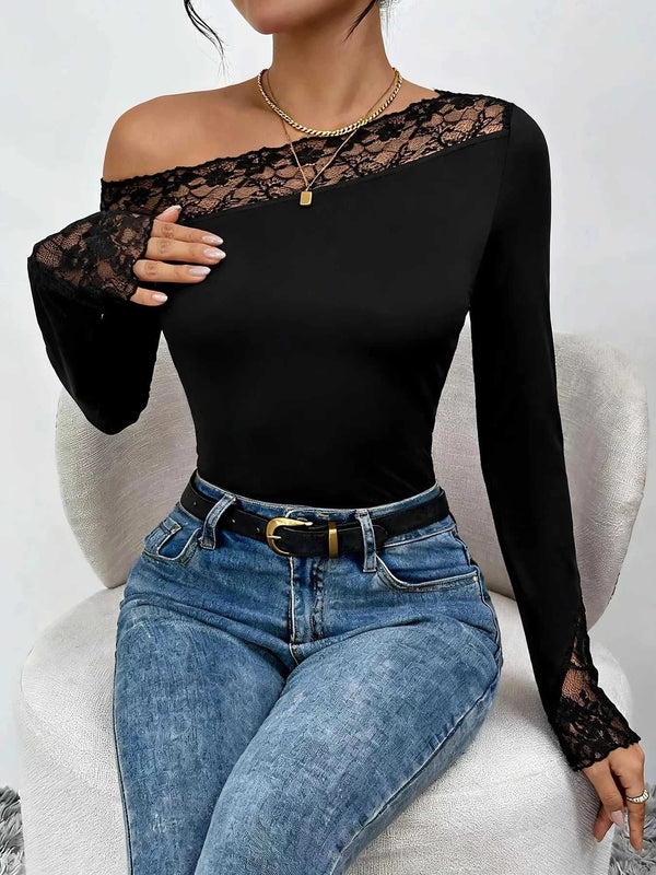 Lace Trim One Shoulder Bodysuit 100100275818598 31 Affordable Fashion Under $100 Jerry's Apparel 