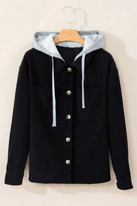 Drawstring Button Up Long Sleeve Hooded Jacket 100100581622606 55 Affordable Fashion Under $100 Jerry's Apparel 
