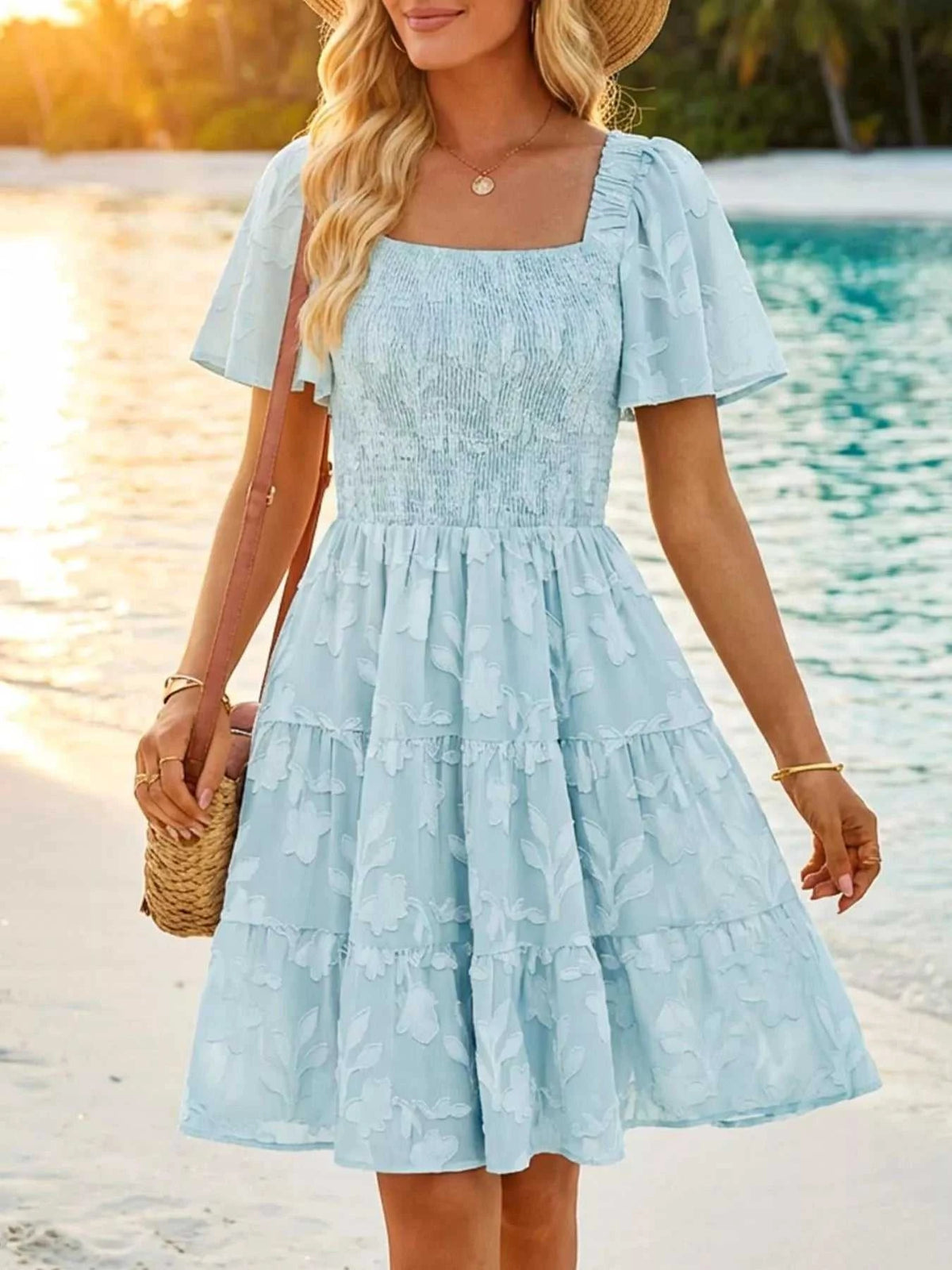 Smocked Square Neck Tiered Mini Dress 100100732221330 56 Affordable Fashion Under $100 Jerry's Apparel 