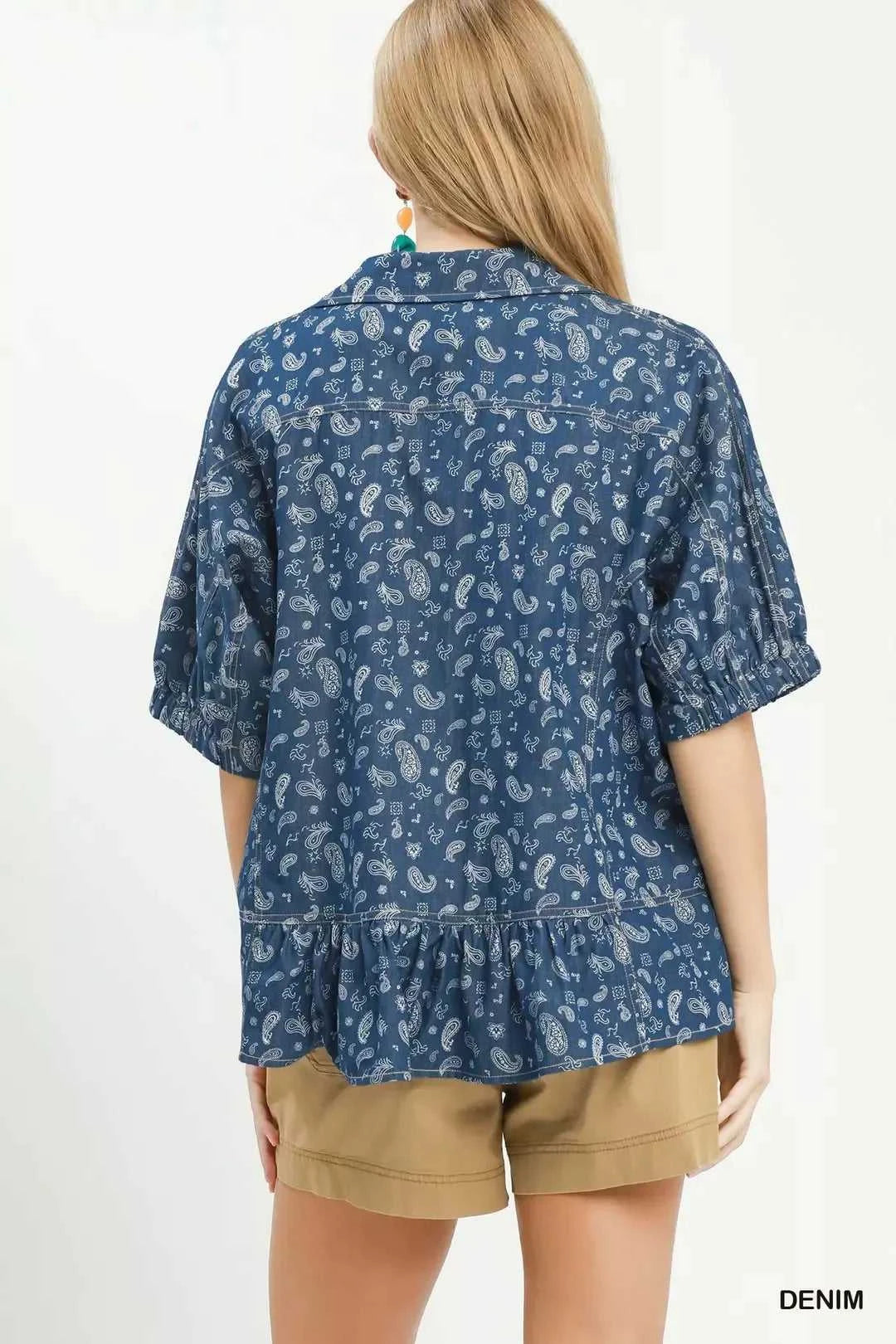 Umgee Paisley Print Chambray Top 100100609611234 57 Affordable Fashion Under $100 Jerry's Apparel 