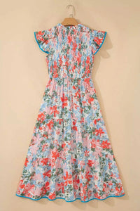 Floral Print V Neck Contrast Trim Flutter Sleeve Long Dress 100100057269818 71 Affordable Fashion Under $100 Jerry's Apparel 