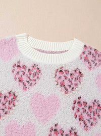 Heart Leopard Pearled Ribbed Trim Fuzzy Sweater 100100337623504 69 Affordable Fashion Under $100 Jerry's Apparel 