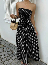 Polka Dot Ruched Strapless Maxi Dress 100100571591283 31 Gifts for Her Jerry's Apparel 