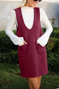 Lovelet Pocketed V-Neck Mini Sweater Overall Dress 100100283761487 35 Affordable Fashion Under $100 Jerry's Apparel 