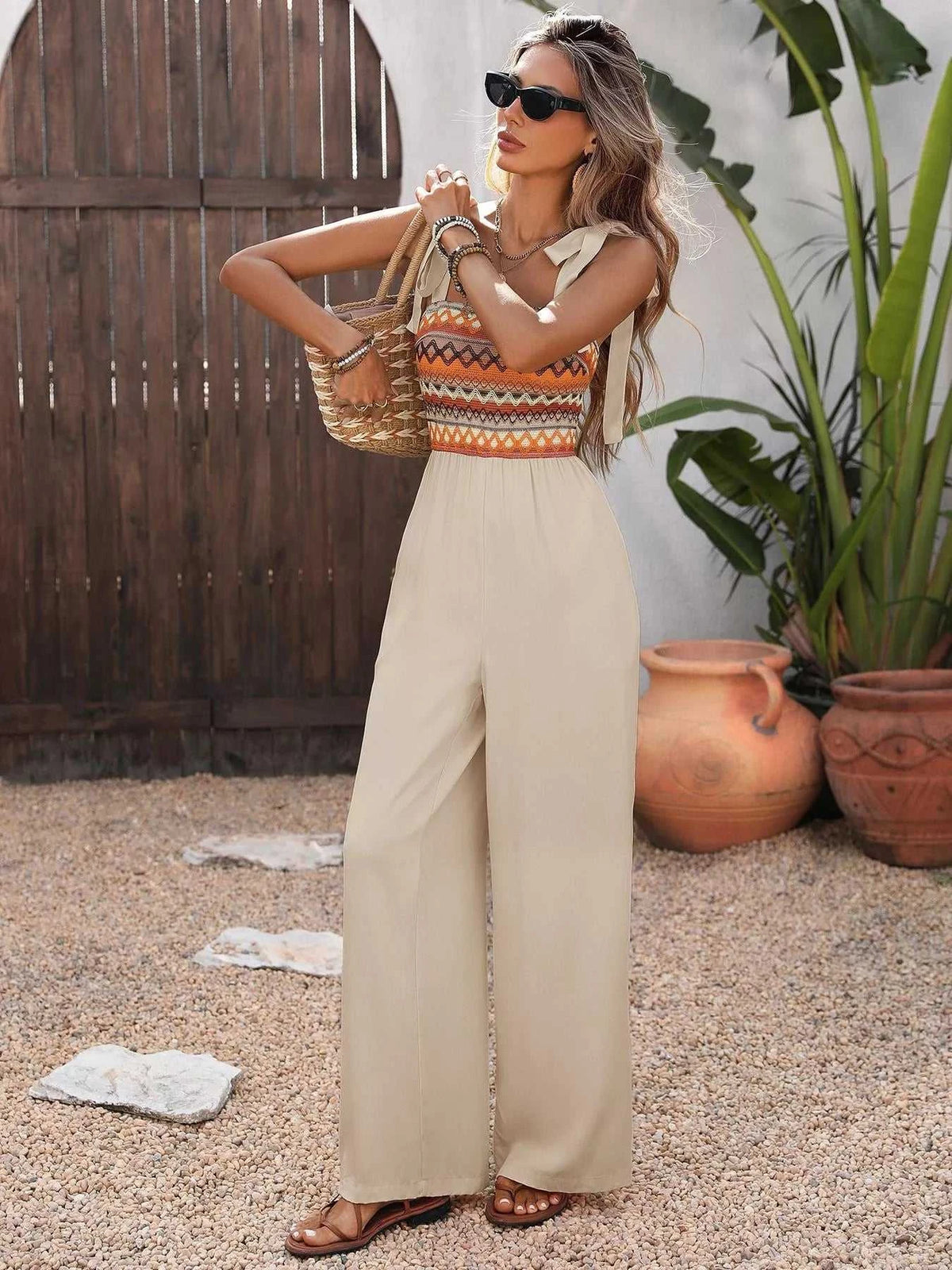 Tie Shoulder Wide Leg Jumpsuit 100100660433496 42 Affordable Fashion Under $100 Jerry's Apparel 