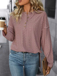 Perfee Eyelet Round Neck Long Sleeve Top 100100546611100 37 Affordable Fashion Under $100 Jerry's Apparel 