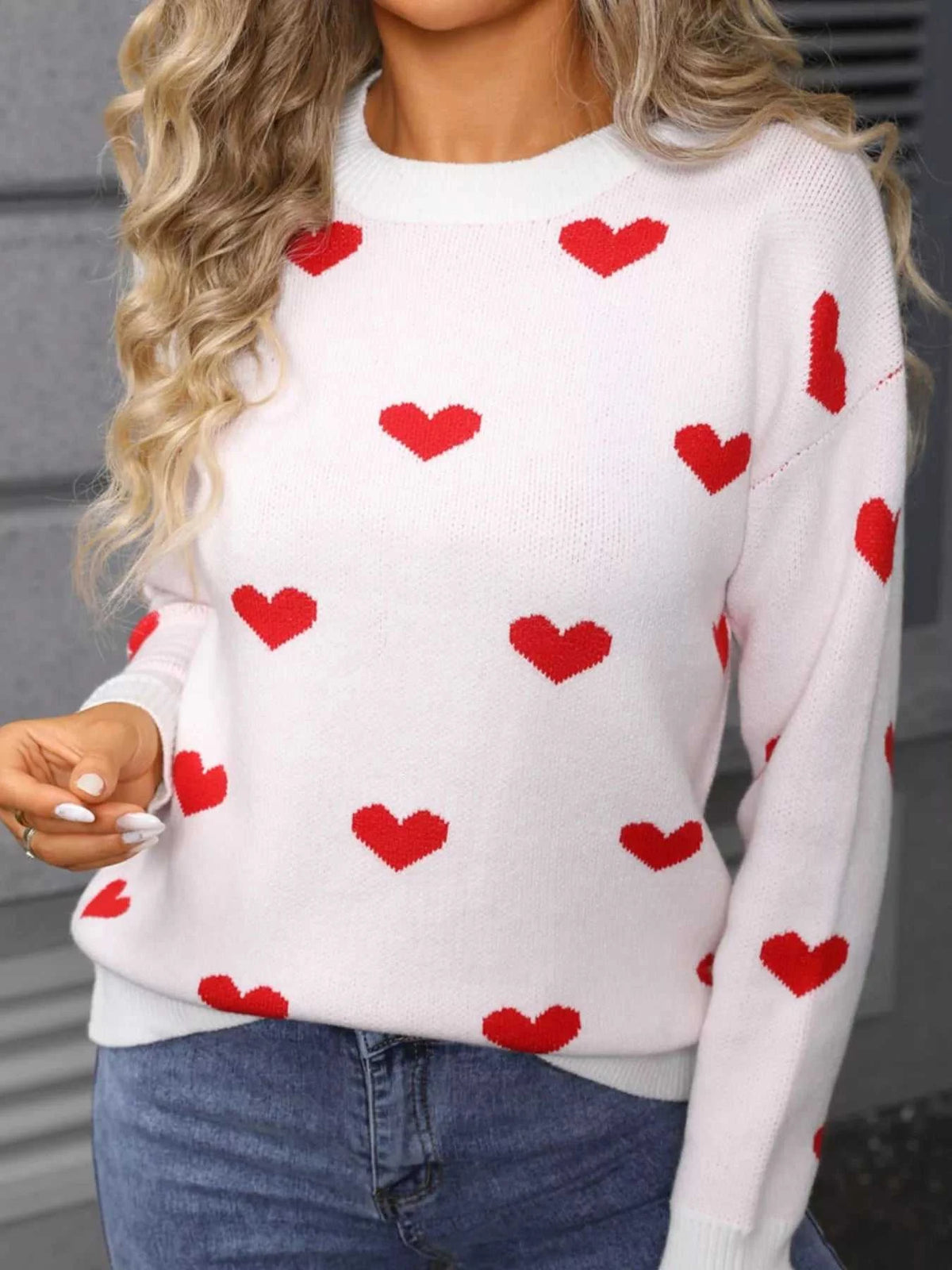 Valentine's Day Heart Pattern Dropped Shoulder Sweater 100100193932322 48 Affordable Fashion Under $100 Jerry's Apparel 