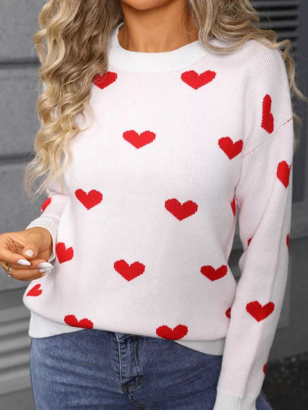 Valentine's Day Heart Pattern Dropped Shoulder Sweater 100100193932322 48 Affordable Fashion Under $100 Jerry's Apparel 