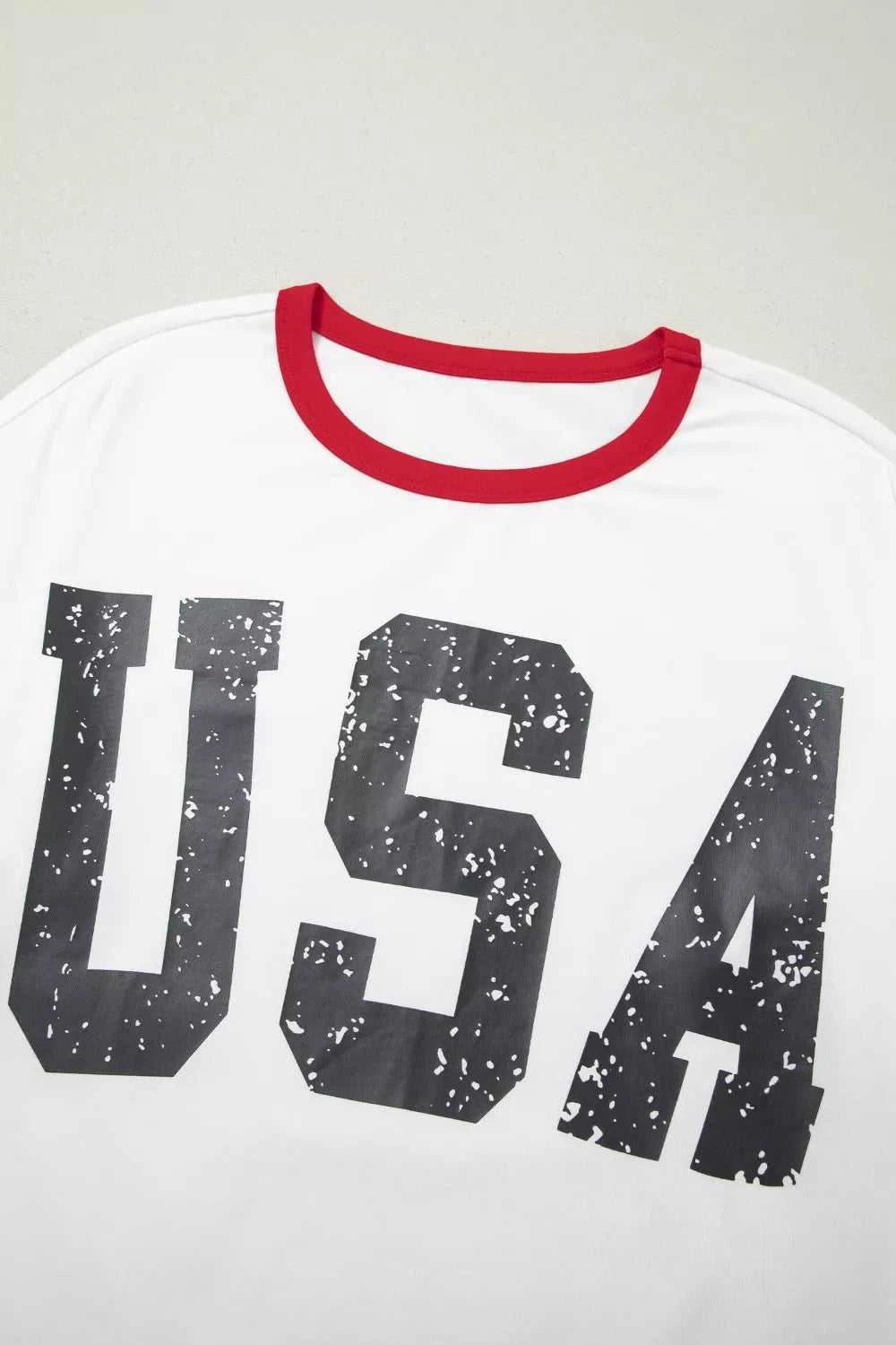 USA Letter Printed Varsity Striped Sleeve Round Neck Tee 100100104949167 30 Affordable Fashion Under $100 Jerry's Apparel 