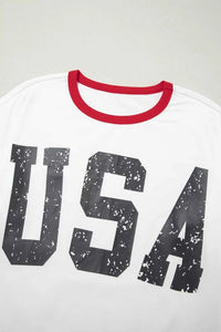 USA Letter Printed Varsity Striped Sleeve Round Neck Tee 100100104949167 30 Affordable Fashion Under $100 Jerry's Apparel 