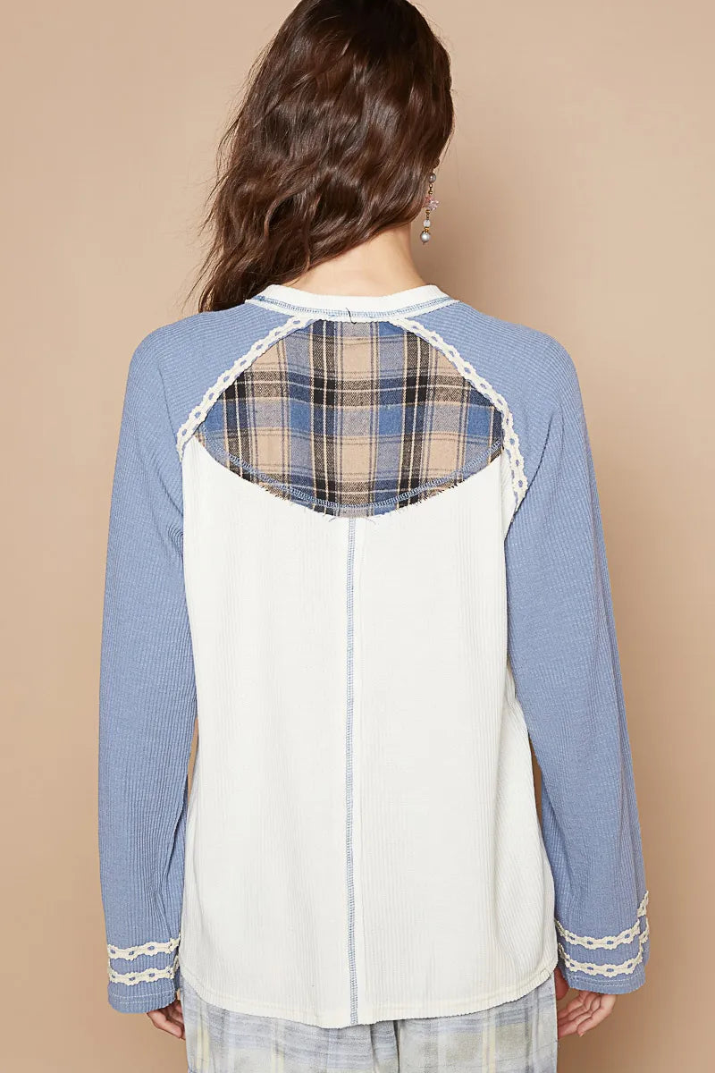 POL Plaid Number 06 Raglan Sleeve T-Shirt