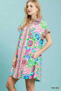 Umgee Mediterranean Print Dress with Contrast Printed Trim 100100885981610 62 Affordable Fashion Under $100 Jerry's Apparel 