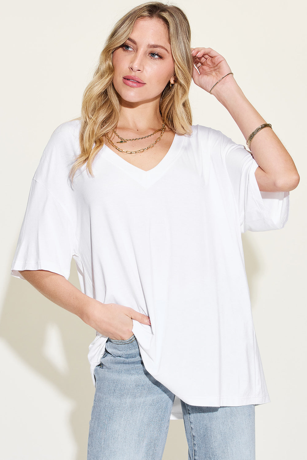 Full Size Bamboo V-Neck Drop Shoulder T-Shirt