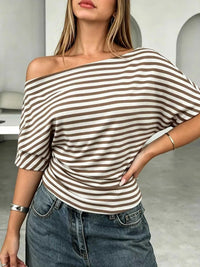 One Shoulder Striped Dolman Sleeve T-Shirt 100100582447121 35 Affordable Fashion Under $100 Jerry's Apparel 
