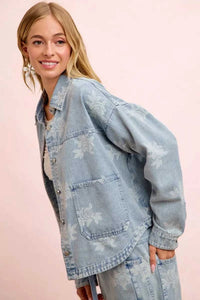 BiBi Printed Washed Denim Jacket With Pocket 100100427641338 64 Affordable Fashion Under $100 Jerry's Apparel 