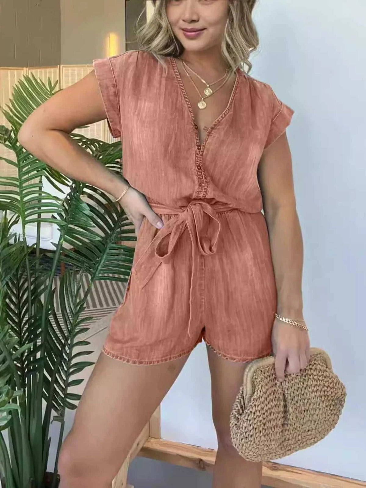 Full Size Tie Waist Cap Sleeve Romper Plus Size 100100206780989 60 Affordable Fashion Under $100 Jerry's Apparel 