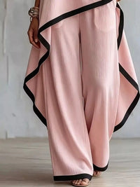 Full Size Contrast Trim High-Low Top and Pants Set Plus Size 101001695377847 67 Women's Pants Set Gifts for Her Jerry's Apparel 
