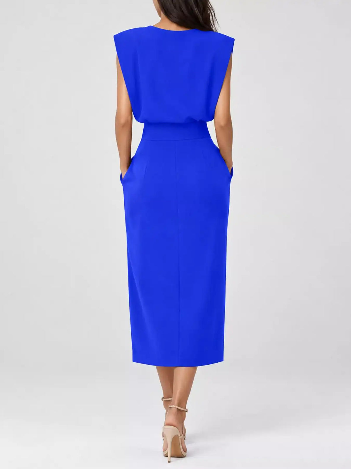 Sleeveless Midi Dress with Gold Button Detail and Side Slit 101001590890082 42 Affordable Fashion Under $100 Jerry's Apparel 