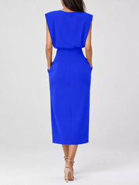 Sleeveless Midi Dress with Gold Button Detail and Side Slit 101001590890082 42 Affordable Fashion Under $100 Jerry's Apparel 