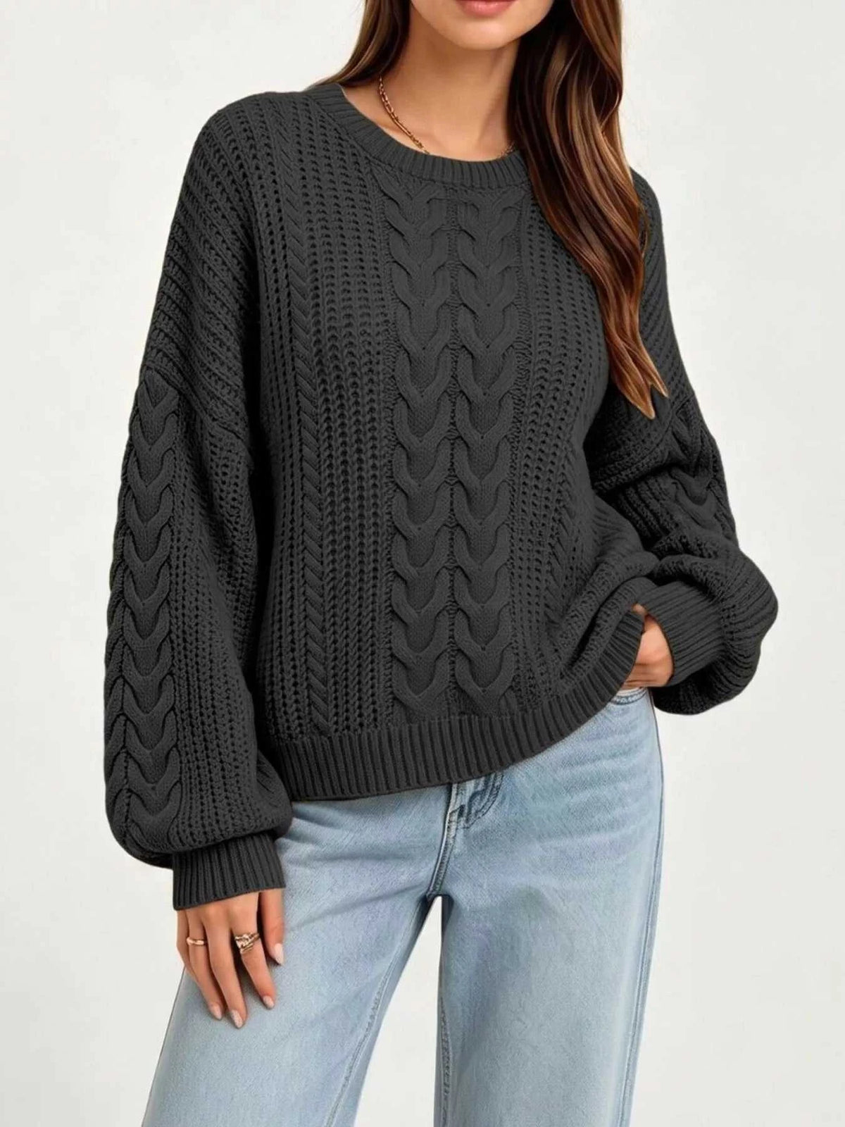 Chunky Cable Knit Round Neck Sweater 100100799141742 47 Affordable Fashion Under $100 Jerry's Apparel 