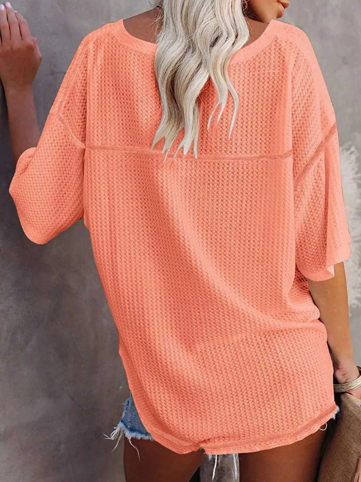Waffle Knit V-Neck Short Sleeve T-Shirt 100100993990875 26 Affordable Fashion Under $100 Jerry's Apparel 