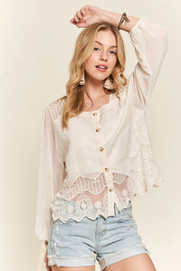 ADORA Button Down Embroidered Blouse