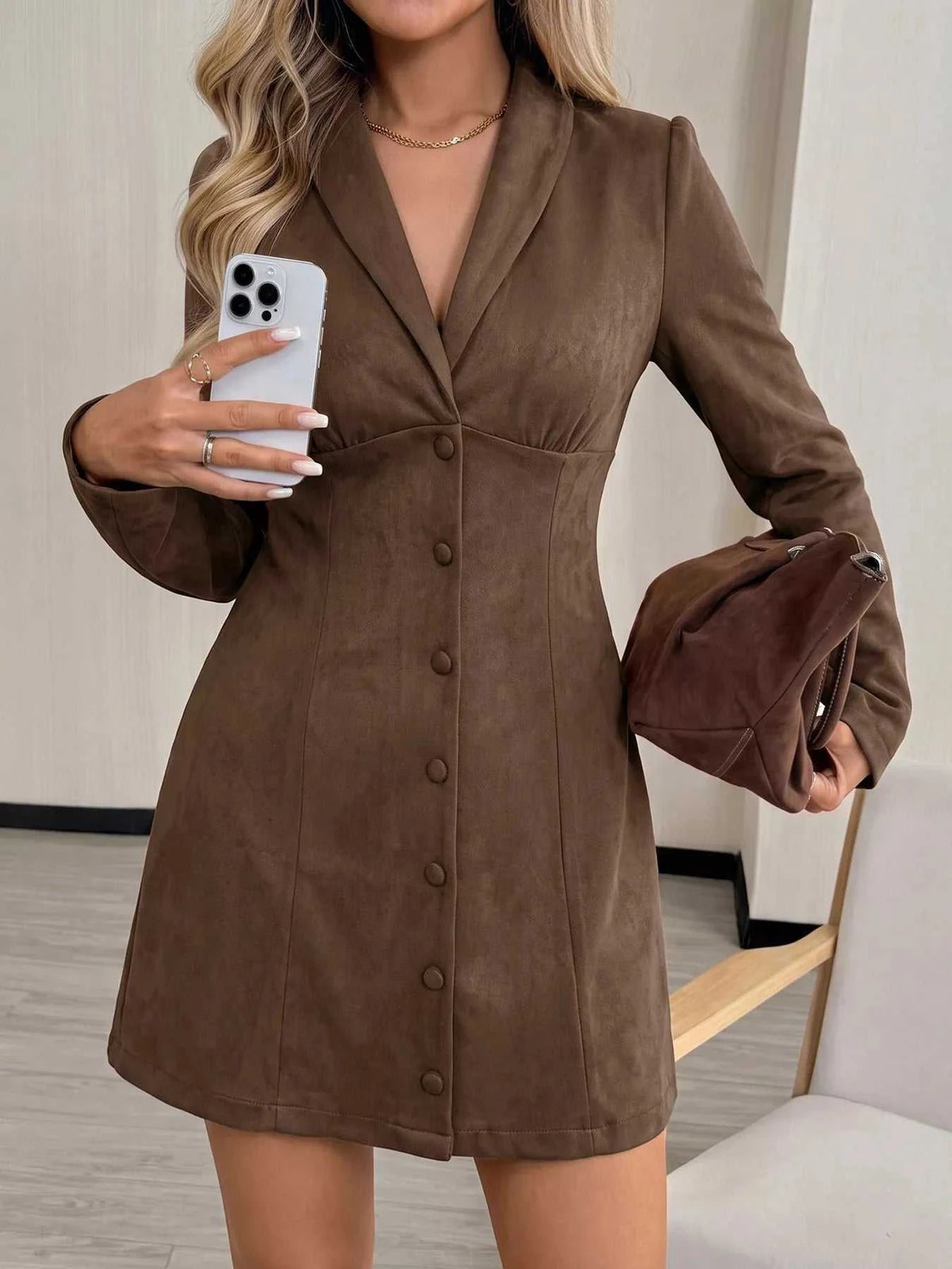 Button-Front Long Sleeve Blazer Dress 101001437295712 46 Affordable Fashion Under $100 Jerry's Apparel 