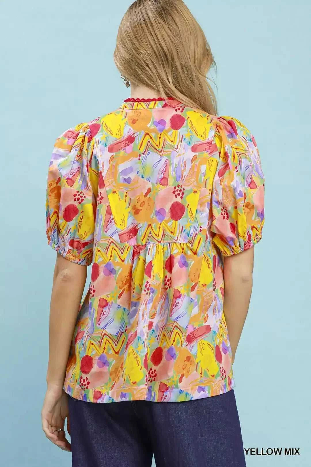 Umgee Abstract Print Puff Sleeve Top 100100369711584 53 Affordable Fashion Under $100 Jerry's Apparel 