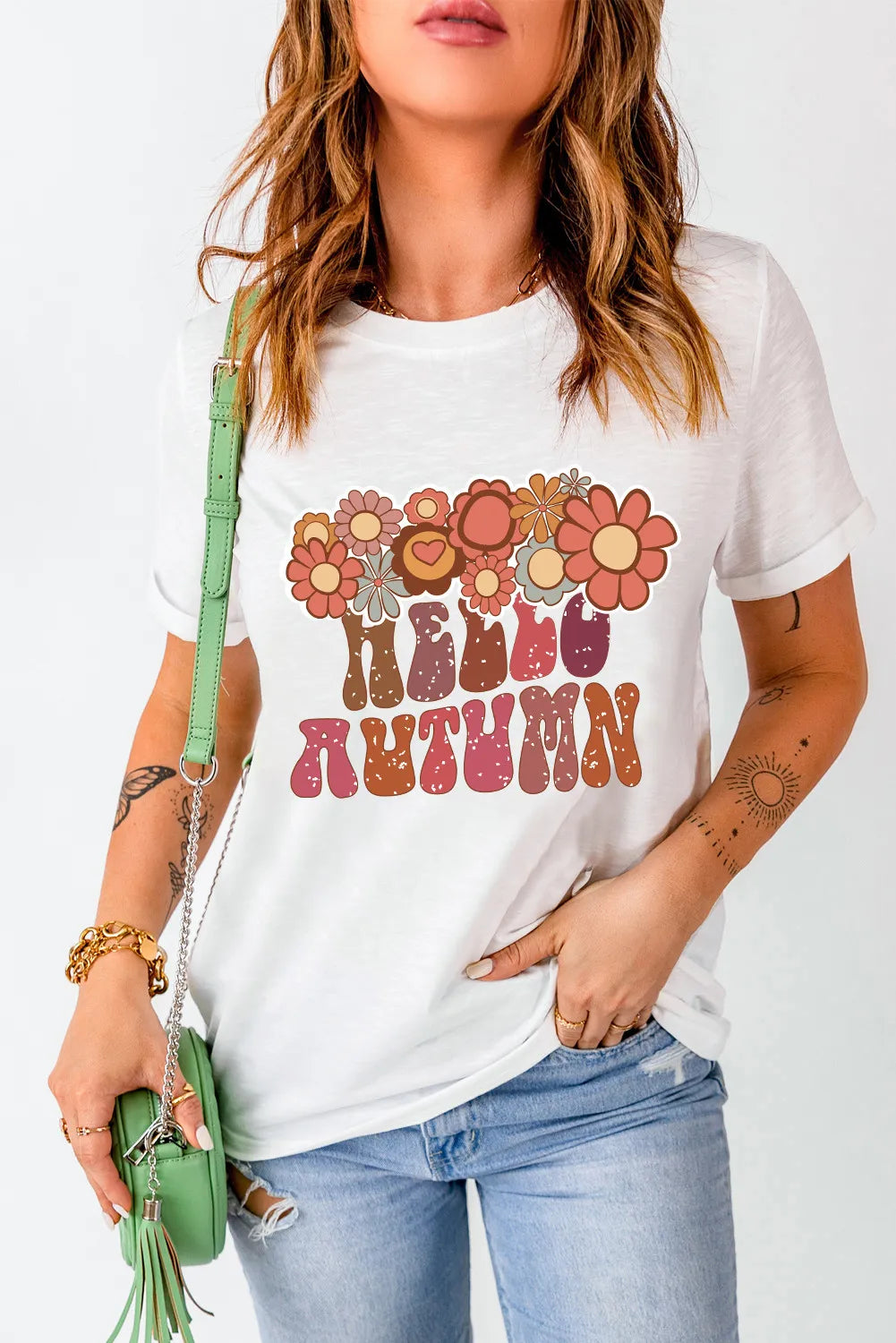 Flower & Letter Graphic Round Neck Short Sleeve T-Shirt