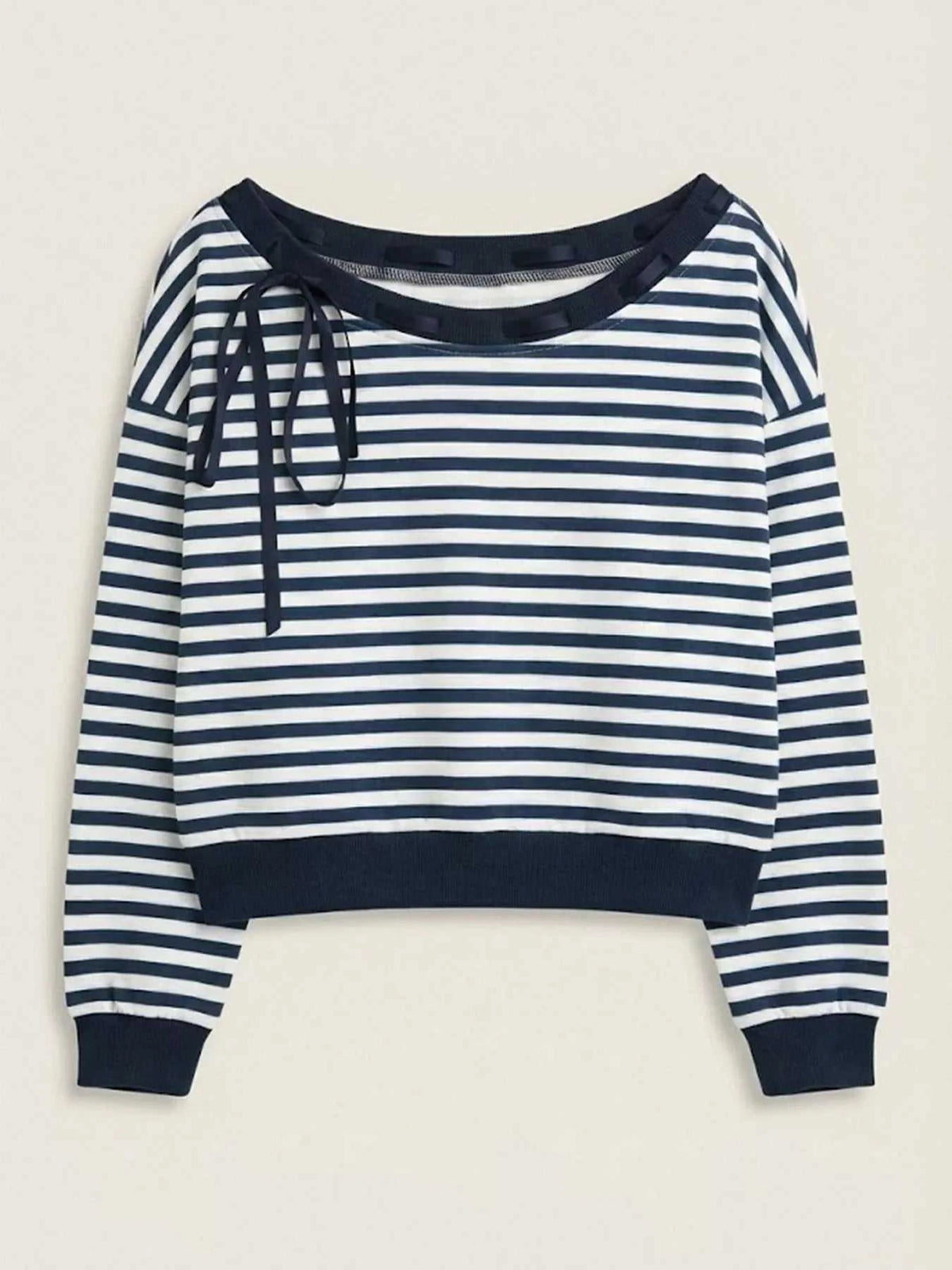 Striped Off-Shoulder Ribbon Accent Sweatshirt 100100561585200 31 Affordable Fashion Under $100 Jerry's Apparel 