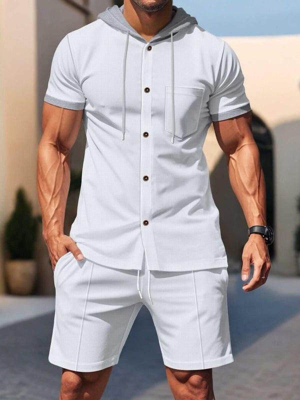 Men's Full Size Casual Hooded Top & Shorts Set Plus Size