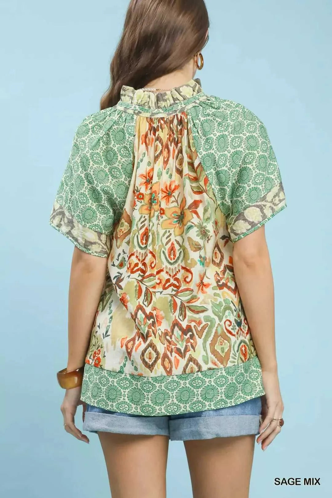 Umgee Mixed Print V-Neck Short Sleeve Top 100100638461868 49 Affordable Fashion Under $100 Jerry's Apparel 