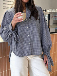 Gingham Button Up Shirt with Tie-Sleeve Detail 101001756453060 45 Affordable Fashion Under $100 Jerry's Apparel 