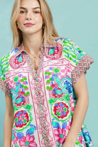 Umgee Mediterranean Print Dress with Contrast Printed Trim 100100885981610 62 Affordable Fashion Under $100 Jerry's Apparel 