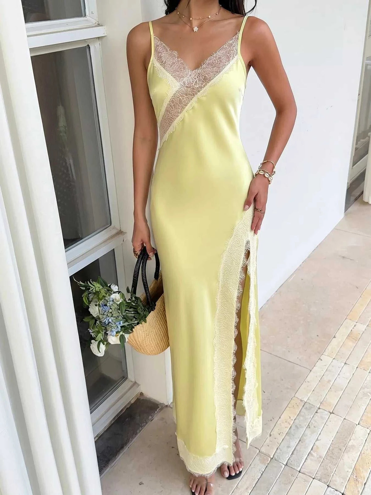 Lace Trimmed Slit Midi Dress 100100029324635 39 Affordable Fashion Under $100 Jerry's Apparel 