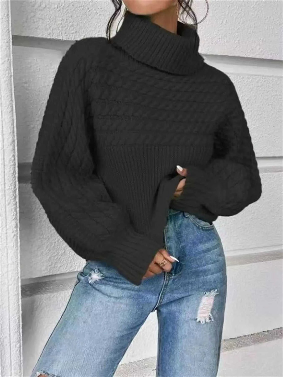 Textured Knit Turtleneck Long Sleeve Sweater 100100565063605 26 Affordable Fashion Under $100 Jerry's Apparel 
