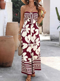 Floral Print Tie Front Strapless Wide Leg Jumpsuit 100100591561067 42 Affordable Fashion Under $100 Jerry's Apparel 