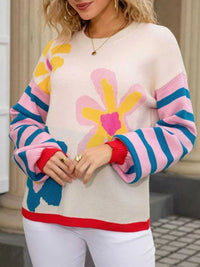 Floral Striped Crew Neck Sweater 100100282505269 51 Affordable Fashion Under $100 Jerry's Apparel 