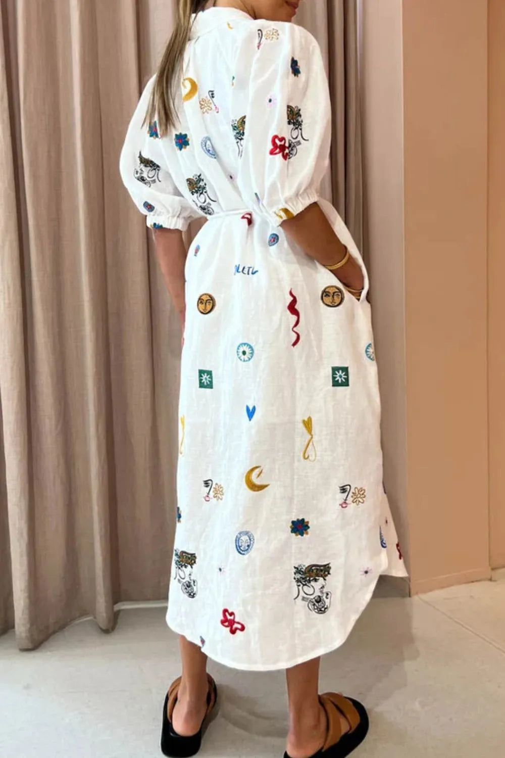 Printed Button-Up Midi Shirt Dress