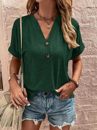 Full Size Notched T-Shirt with Rolled Sleeves Plus Size 100100574144593 26 Women's T-shirts Affordable Fashion Under $100 Jerry's Apparel 