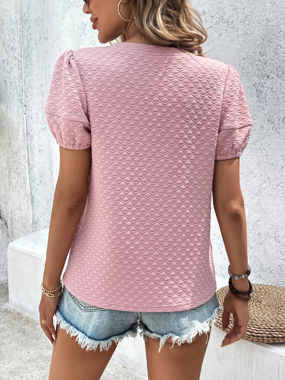Textured Puff Sleeve T-Shirt