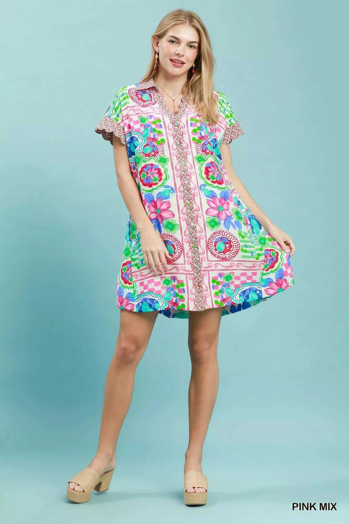Umgee Mediterranean Print Dress with Contrast Printed Trim 100100885981610 62 Affordable Fashion Under $100 Jerry's Apparel 