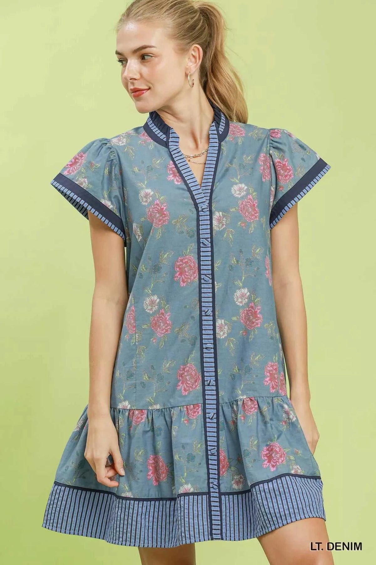 Umgee Floral Contrast Trim Ruffle Hem Mini Dress 100100100671981 66 Affordable Fashion Under $100 Jerry's Apparel 